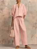Casual loose-fitting solid color zipper crew neck suit