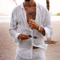 2026 New Solid Color Loose Single-Breasted Collar Cotton Linen Long-Sleeved Shirt