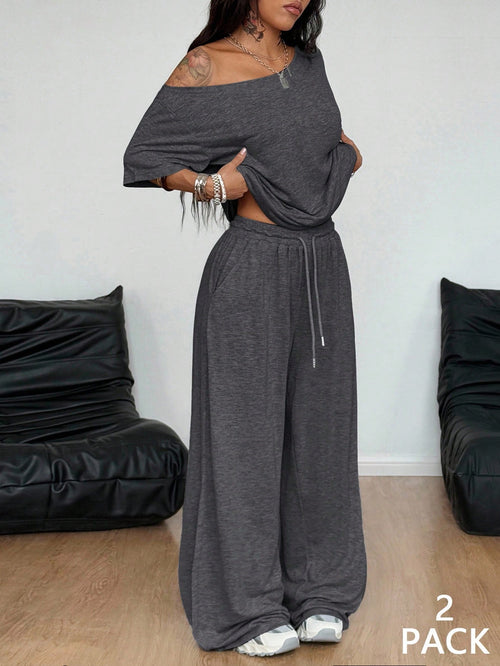 2026 Women's Casual Solid Color Sports Two-Piece Set