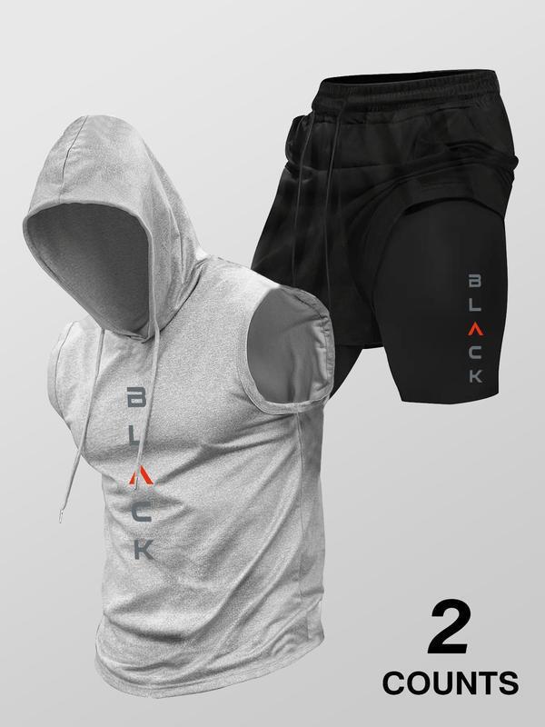 Trendy printed hooded sleeveless shorts two-piece set