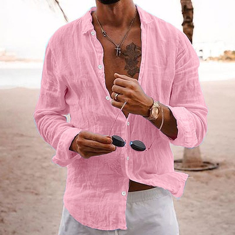 2026 New Solid Color Loose Single-Breasted Collar Cotton Linen Long-Sleeved Shirt