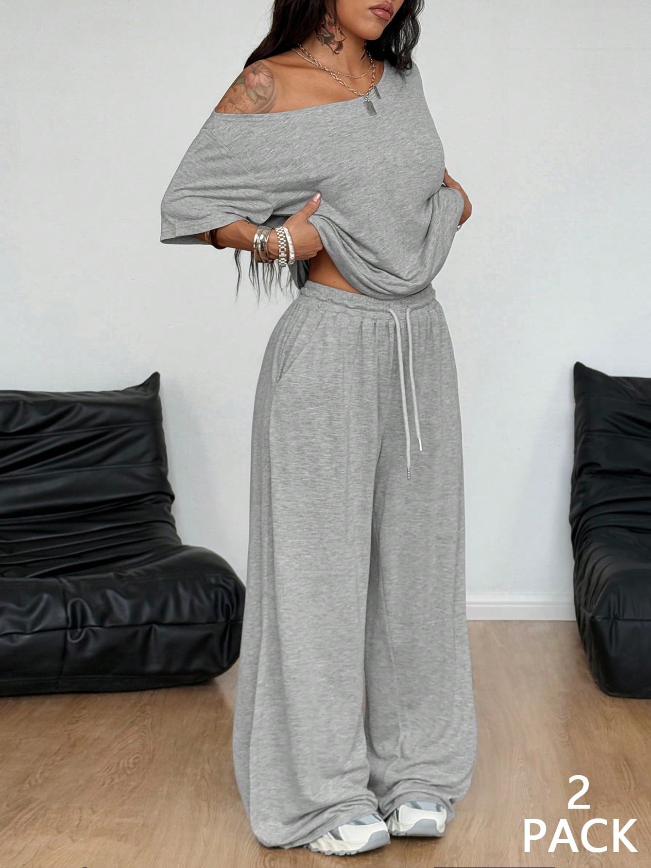 2026 Women's Casual Solid Color Sports Two-Piece Set