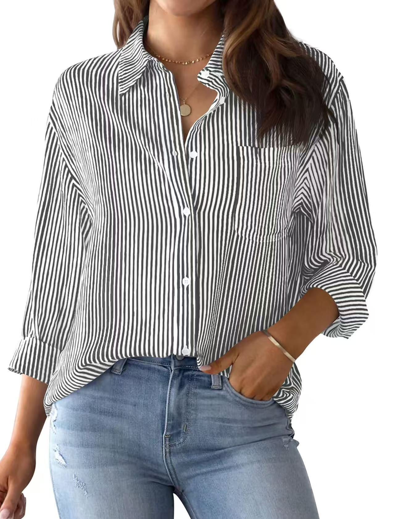 Printed striped cardigan casual long-sleeved shirt