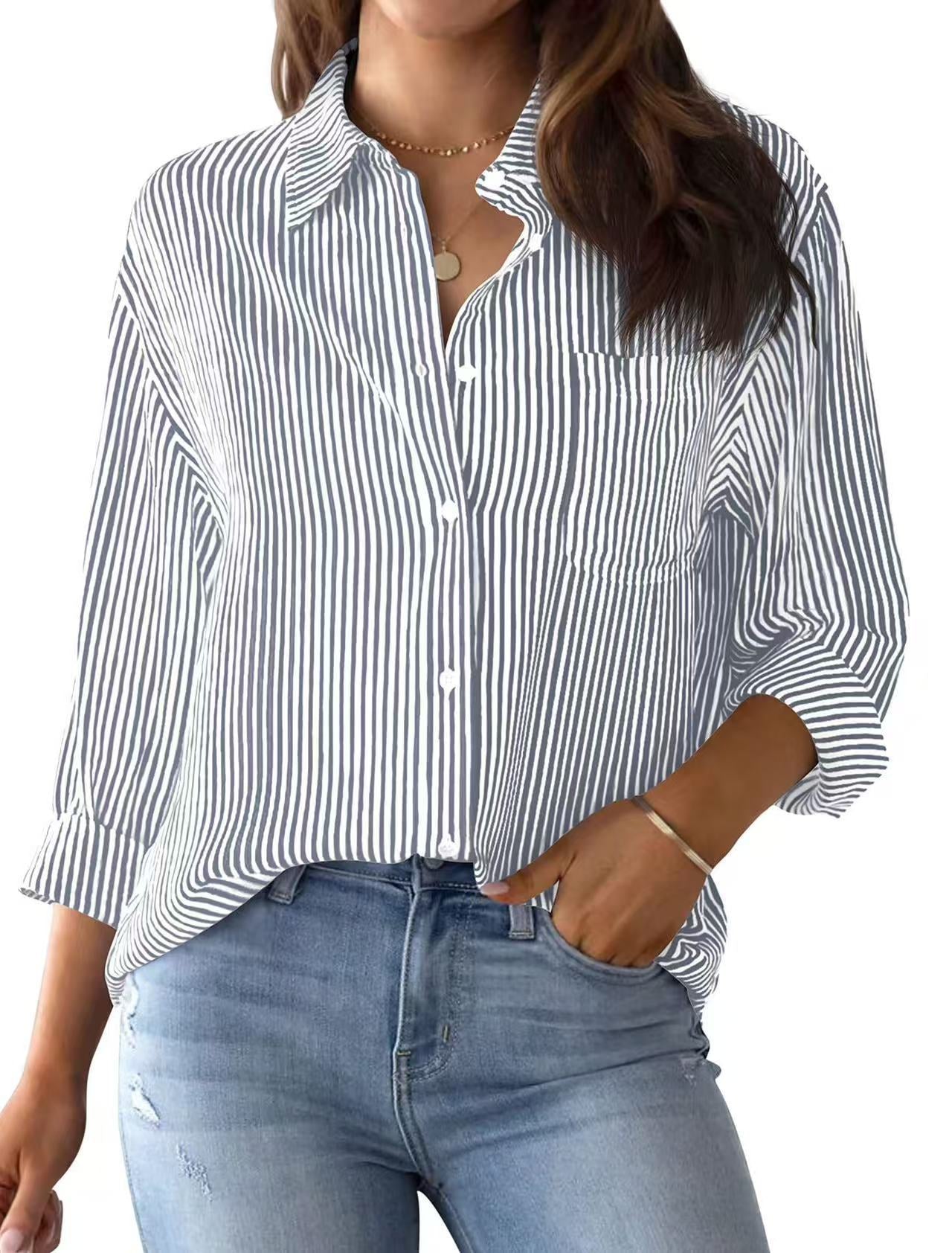 Printed striped cardigan casual long-sleeved shirt