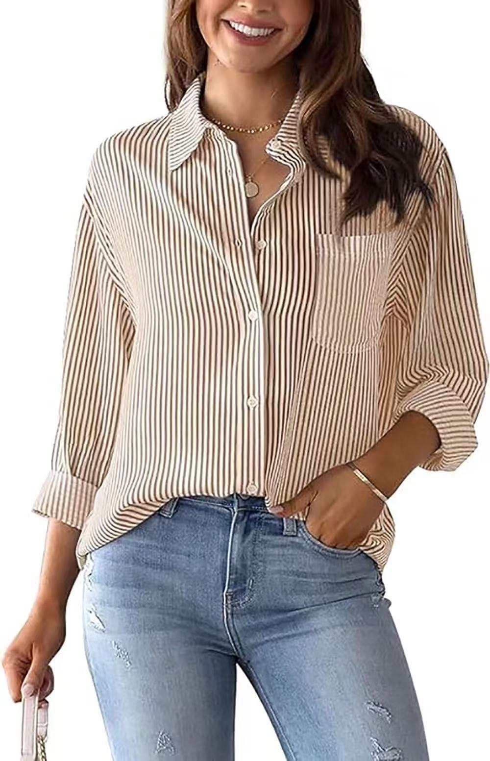 Printed striped cardigan casual long-sleeved shirt