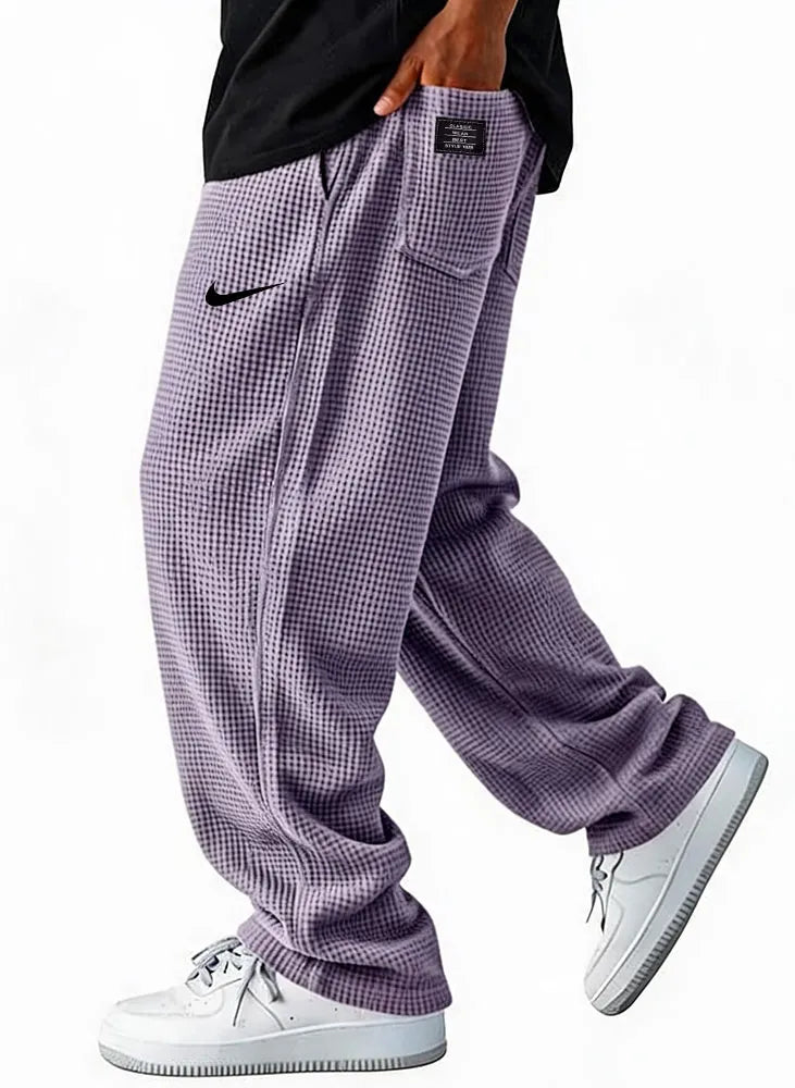 Waffle Grid Wide-Leg Pants