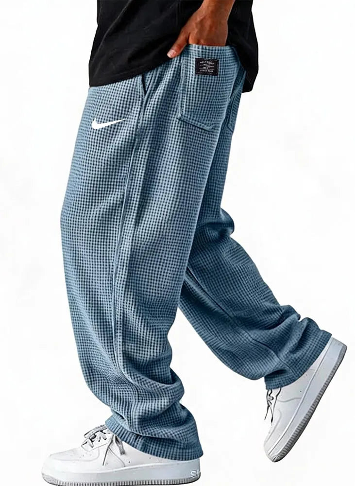 Waffle Grid Wide-Leg Pants
