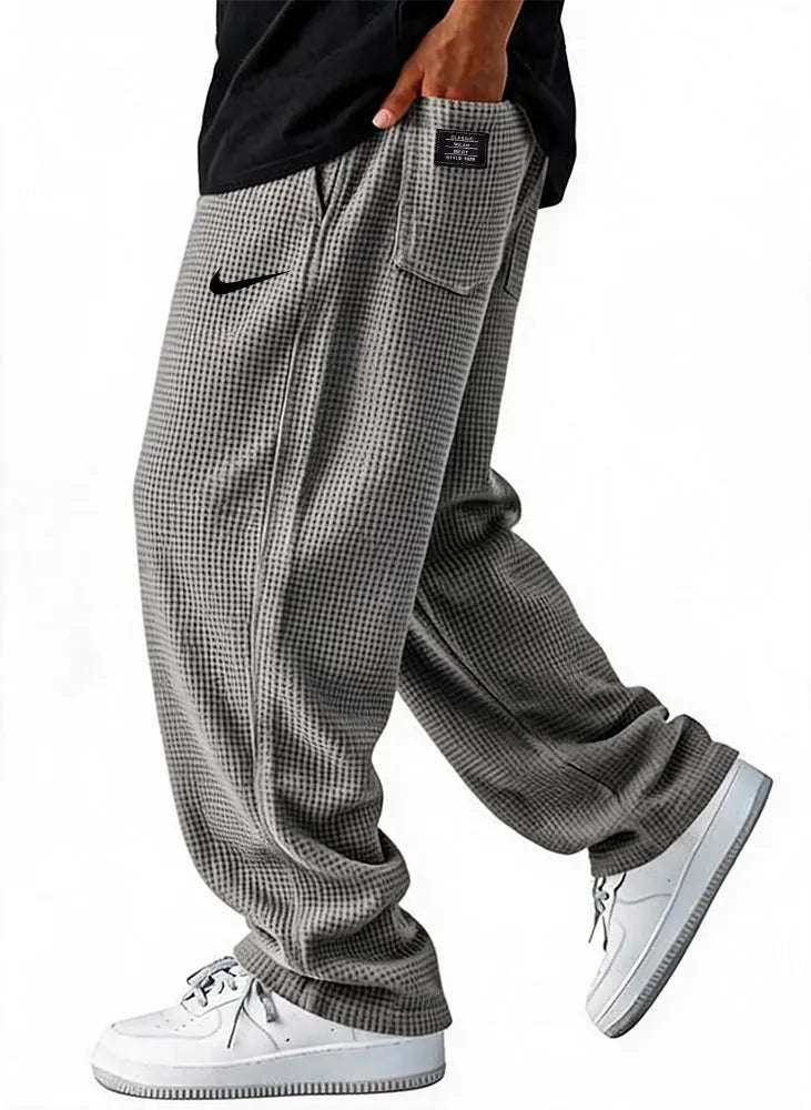 Waffle Grid Wide-Leg Pants