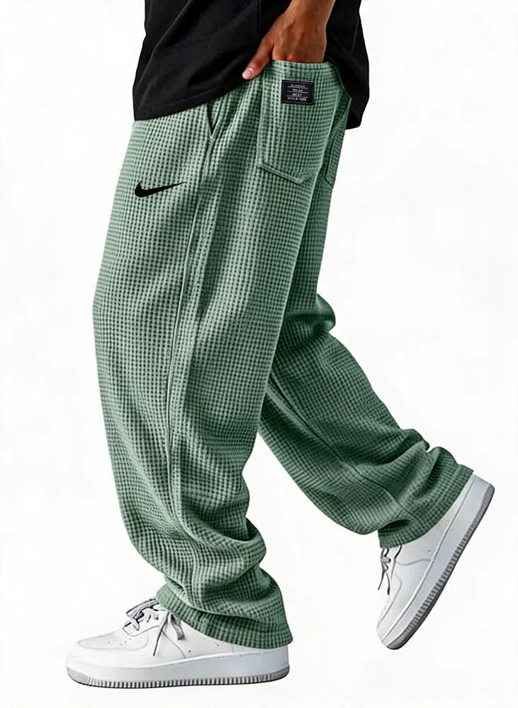 Waffle Grid Wide-Leg Pants